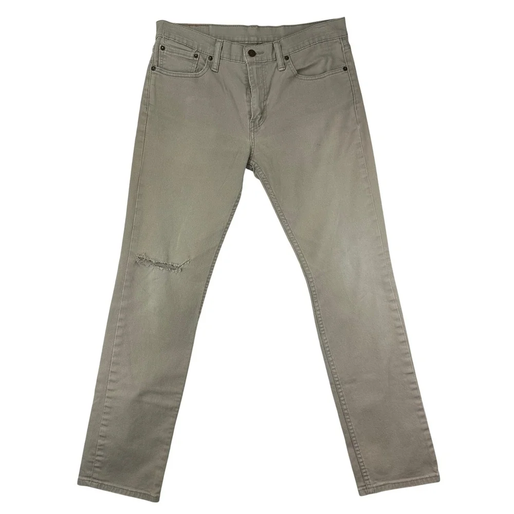 Levi Strauss Pants Mens 511 Slim 32x32 Khaki Tan Distressed Chino Cotton Stretch